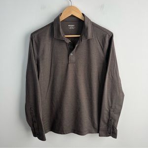 Untuckit Medium Men’s Long Sleeve Polo Shirt Brown Cotton Collared Slim Fit